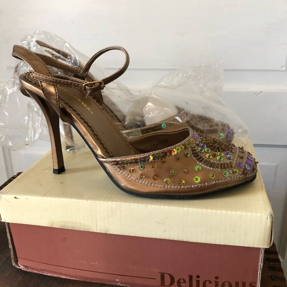 Delicious Bronze Beaded Heels